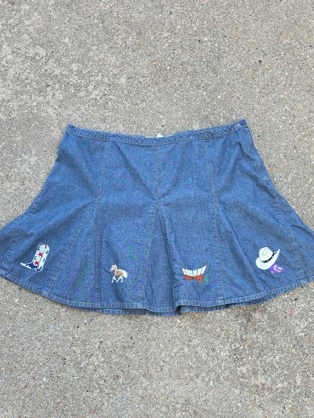 Vintage Y2k Faded Glory Denim Circle Skirt Western Embroidery Plus Size 26